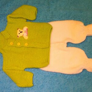 0 - 3 Months 2 Piece Hand Knitted Woollen Baby Boy Outfit With Jumper/Jacket & Pants