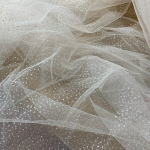 1 Yard Off White Soft Tulle Fabric With Silver Glitter Sparkle Extra Mesh For Skirts Tutu Bridal Veils