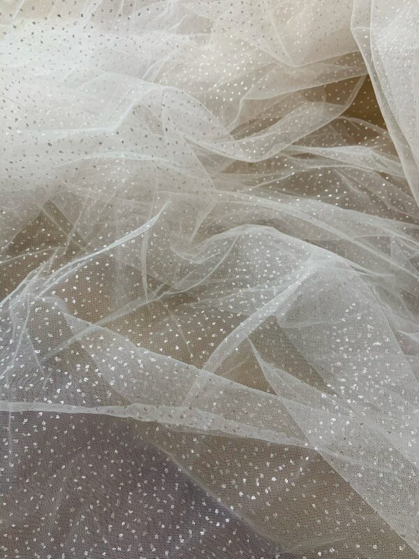 1 Yard Off White Soft Tulle Fabric With Silver Glitter Sparkle Extra Mesh For Skirts Tutu Bridal Veils