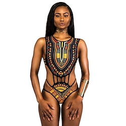 1 pcs Swimwear Bikini Swimsuits African Traditional Women's Graphic Polyester Black White One-piece Swimswuit