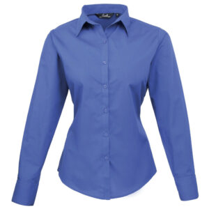 (10, Royal) Premier Womens/Ladies Poplin Long Sleeve Blouse / Plain Work Shirt