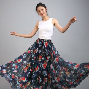 100+ Colors Chiffon High Quality Dark Blue Floral Long Party Skirt Evening Wedding Lightweight Summer Holiday Beach Bridesmaid Maxi