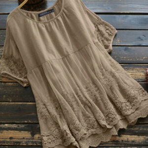 100% Cotton Round Neck Simple And Comfortable Lace Stitching Blouse