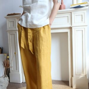 100% Linen Wide Leg Pants, Full Length Loose Trousers, Boho