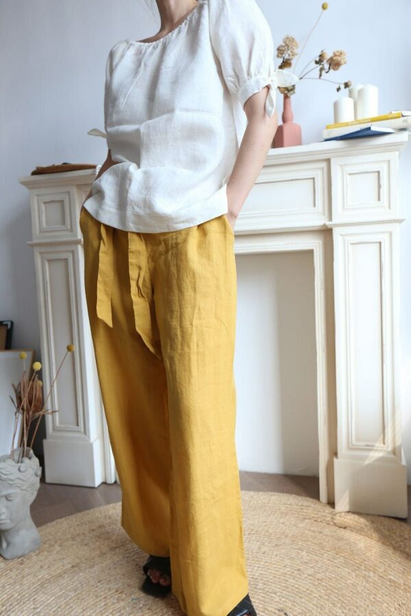 100% Linen Wide Leg Pants, Full Length Loose Trousers, Boho