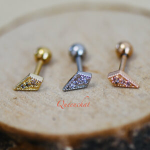 16G 316L Surgical Steel Cz Shield Shape Stud Earring, Cartilage Body Piercing Jewellery Lobe Earring