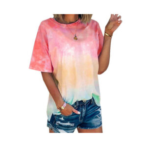 (18, Wine Red) Womens Short Sleeve Tie Dye Blosue T-Shirt Gradient Summer Casual Loose Tunic Tops Tee Shirts Plus Size S-5XL