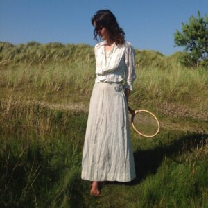 1910S Tennis Skirt, Blue Creme Striped Cotton Skirt