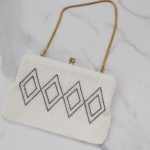 1940's Art Deco Beaded Clutch/Purse White Gold Handbag