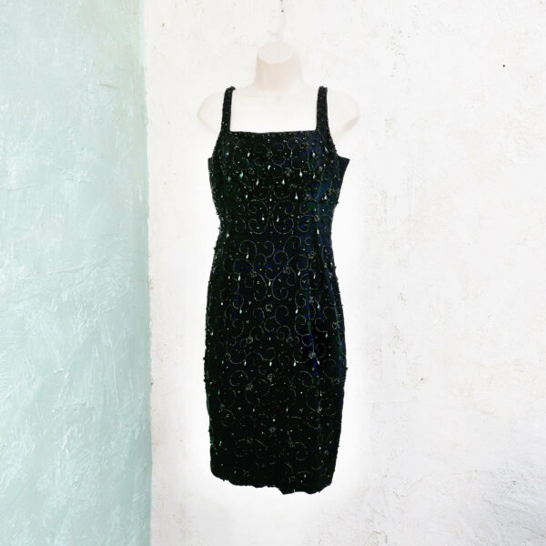 1950S Beaded Cocktail Dress, Size S, Old Hollywood, Little Black Dress