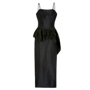 1950S Black Silk Couture Fitted Evening Pencil Skirt & Top Set