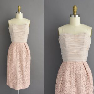 1950S Vintage Dress | Emma Domb Gorgeous Lace Cocktail Party Pencil Skirt Bridesmaid Dress Xs Small 50S