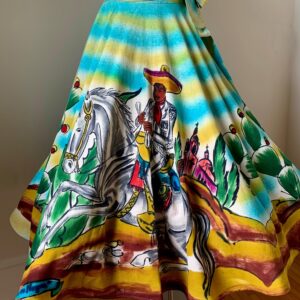 1950's Mexican Full Circle Skirt - Hand Painted Details Souvenir Border Print 27 Inch Waist 232 Sweep