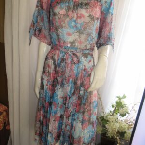 1960S'/70S' Ladies Floral Blousy Top/Pleated Skirt Dress-No Label/Size