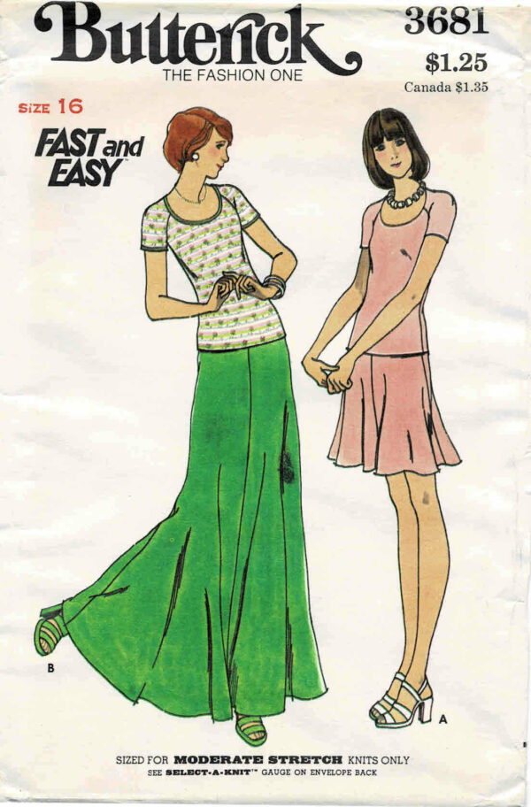 1970S Misses Close Fitting Scoop Neck Top Flared Maxi Skirt Butterick 3681 Vintage Sewing Pattern 16 Bust 38 Uncut