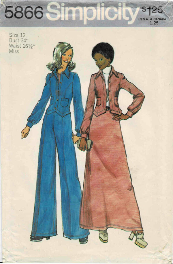 1970S Misses Princess Seam Jacket, Long Skirt & Wide-Leg Pants Simplicity 5866 Vintage Sewing Pattern Size 12 Bust 34