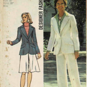 1970S Misses Princess Seam Jacket Pants Skirt Pant Suit Designer Fashion Simplicity 5454 Vintage Sewing Pattern Size 14 Bust 36 Uncut