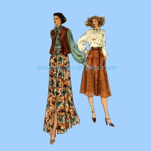 1970's Chloe Paris Original + Designer Label Womens Blouse Top Midi Maxi Flared A-Line Skirt Vest Size 12 Bust 34 Sewing Pattern Vogue 1759