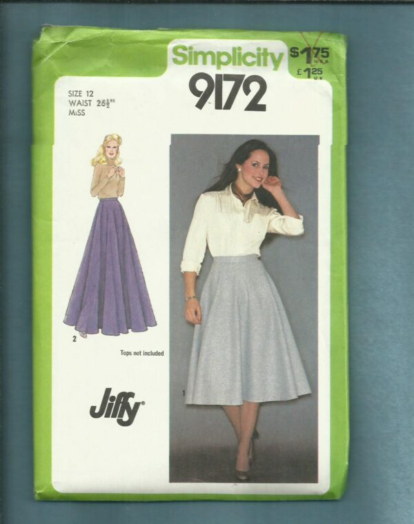 1970's Simplicity 9172 Maxi & Midi Semi Circle Twirling Skirt Size 12 Uncut