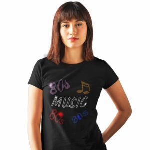 1980S Eighties Music Rhinestud Design Ladies T-Shirt - Retro Flame Design All Sizes