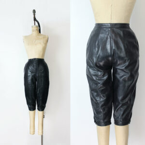 1980S Leather Pants/Cropped Black Balloon Vintage Japanese