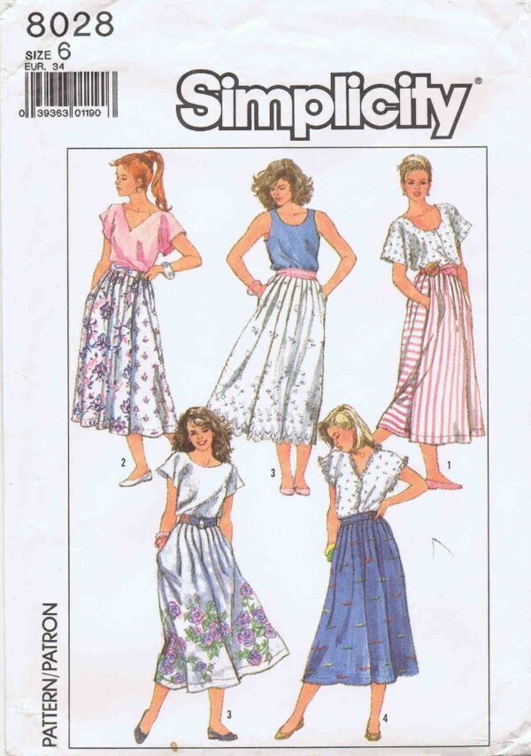 1980S Misses Easy To Sew Pleated Skirts Simplicity 8024 Vintage Sewing Pattern Size 6 Waist 23 Uncut