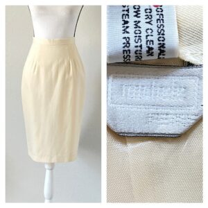 1980S Petite Ivory Skirt, Vintage Wool Pencil Skirt