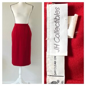 1980S Red Button Up Skirt, Vintage Wool Midi Skirt