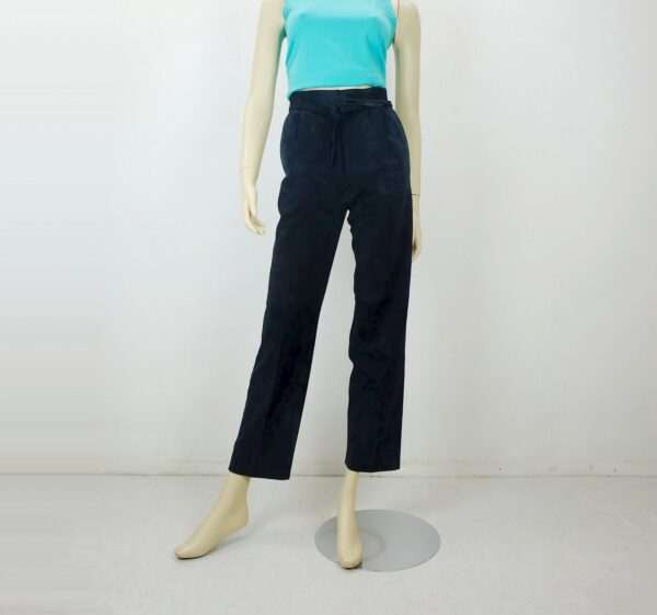 1980S True Vintage Suede Pants Creation S Dark Blue Leather High Waist Size 34/36 UK 8/10 Us 6/8