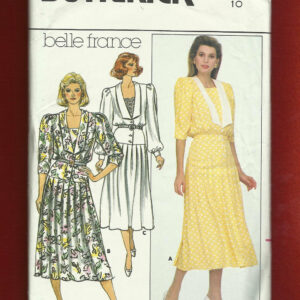 1986 Butterick 3737 Designer Belle France Dress With Loose Bodice & Pleated Skirt Size 10 Uncut