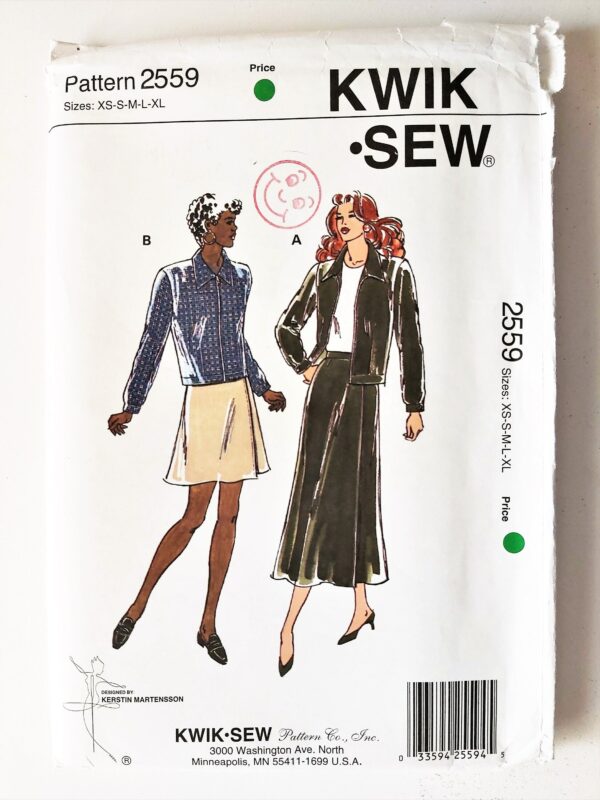 1990S Casual Chic Separates, Cropped Jacket & Wrap Skirt, Mini Or Midi, Zipper Front, Semi Fitted, Uncut Kwik Sew 2559, Sizes Xs-S-M-L-Xl