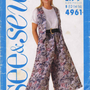 1990S Misses Vest & Flared Culottes Butterick See & Sew 4961 Vintage Sewing Pattern Size 12 - 14 16 Bust 34 36 38 Uncut