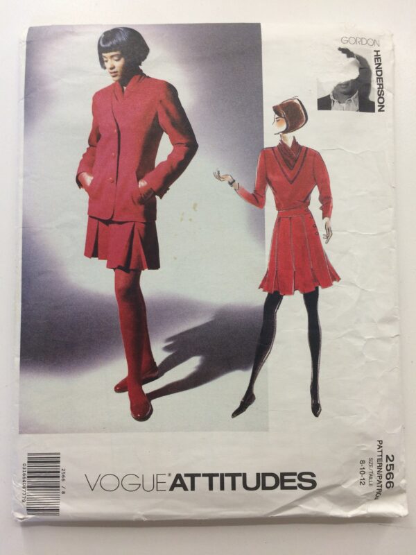 1990S Vogue Sewing Pattern 2566 Gordon Henderson Womens Jacket, Mini Pleated Skirt & Top Size 8 10 12 Bust 31 1/2 To 34