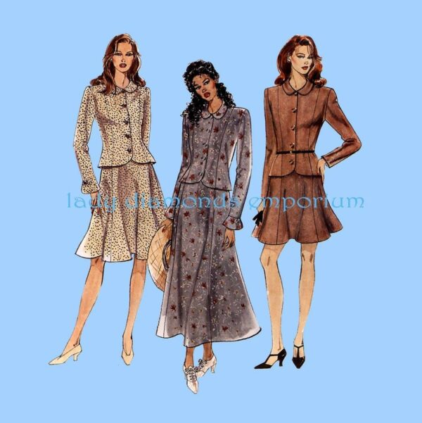 1990's Long Sleeve Princess Seam Top Jacket Mini Midi Maxi A-Line Flared Skirt Suit Womens Size 10 12 14 Sewing Pattern Mccalls 7883 Uncut