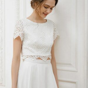 2 Piece Wedding Dress/Crop Top High-Low Skirt Bridal Separates Lace