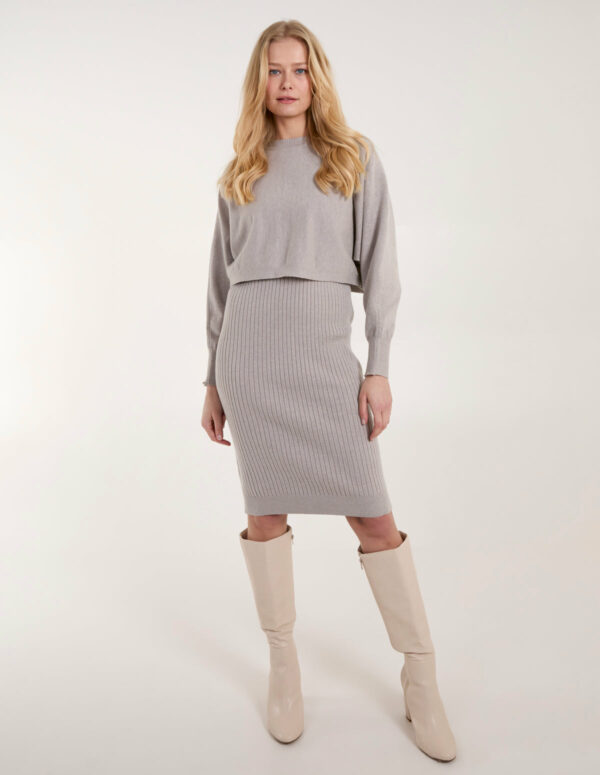 2 in 1 Knitted Dress And Jumper - S / STONE