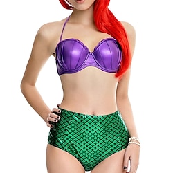 2 pcs Swimwear Bikini Plus Size Mermaid Women's Princess Polyester Black Purple Bra Shorts