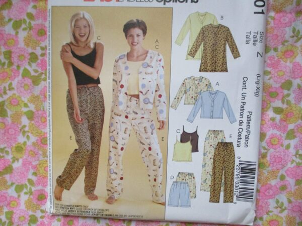 2000S Mccalls Sewing Pattern P301 Misses Pajama Pants Shorts Top Camisole Uncut Sizes L-xl