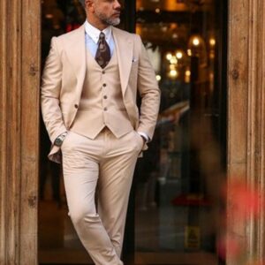 3 Piece Suit, Groom Wear, Versatile & Fashionable Three-Piece Set With Plain Pointed Collar Double Slit Skirt - Ideal For Any Occasion