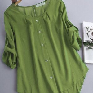 3/4 Sleeve Solid Casual Crew Neck Women Shirt