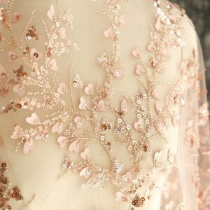 3D Beaded Laser Cut Flower Embroidery Lace Fabric By Yard For Haute Couture, Prom Dress Bridal Gown