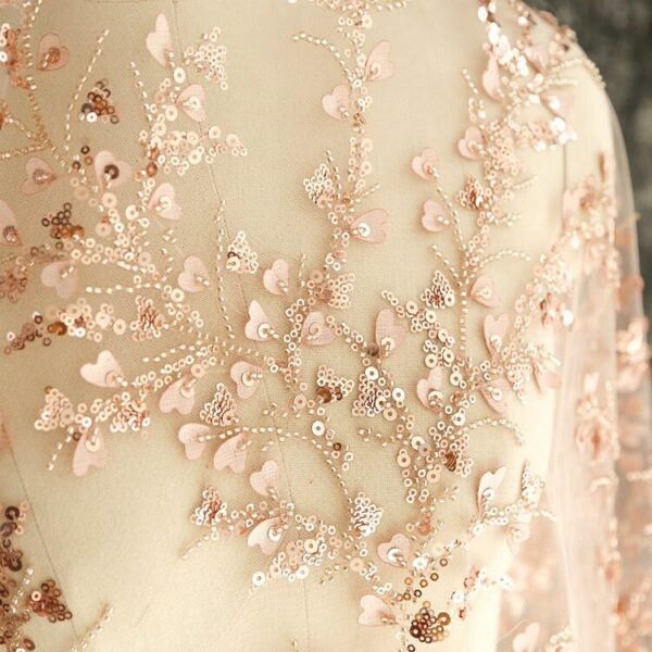 3D Beaded Laser Cut Flower Embroidery Lace Fabric By Yard For Haute Couture, Prom Dress Bridal Gown