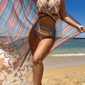 3PCS Tribal Pattern Bikini Set With Cover Up