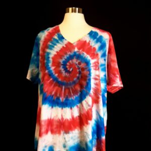 3x Ice Dye Red, White, & Blue 4Th Of July Short Sleeve V-Neck Shirt. Soft, Comfortable Cotton Tie Plus Size Top For Independence Day