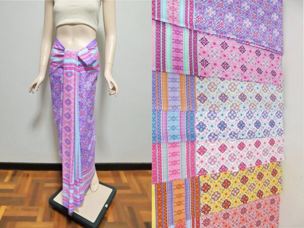 42x78 Inches Printed Cotton Fabric Not A Readymade Sarong Skirt, Pastel Color Batik Materials, Thai/ Khmer Wedding Dress Materials