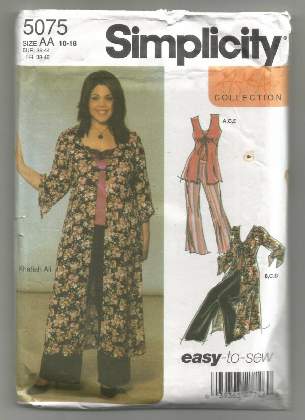 5075 Simplicity Sewing Pattern Camisole Pants Duster Vest Size 10 12 14 16 18