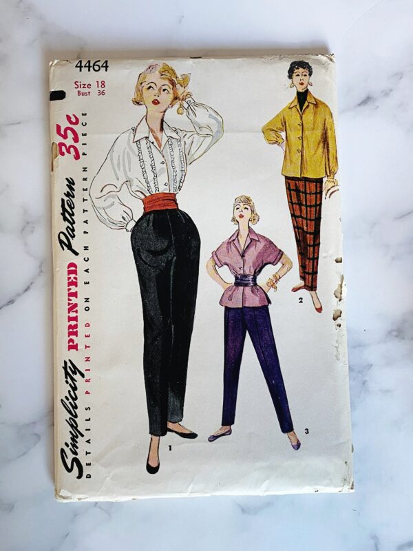 50S Simplicity 4464. 36 Bust Uncut Ff. Blouse, Overblouse High Waist Slim Pants Rockabilly Lucy Style Vintage Sewing Pattern