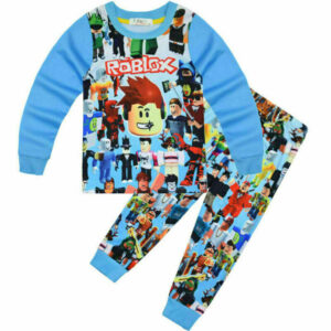 (6-7 Years, Light Blue) Kids Boys Roblox Printed Pyjamas Set Long Sleeve Cartoon Tops Pants Tracksuit