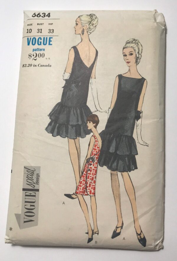 60S Sheath Dress Pattern, Sleeveless Cocktail Pattern With Ruffle Skirt, Formal Wrap Dress, Vogue 6634, Size 10, 31