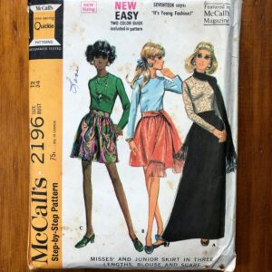 60S Top & Skirt Sewing Pattern/Vintage 1960S Maxi Scarf Blouse Women's Size 12, Bust 34 Mccalls 2196